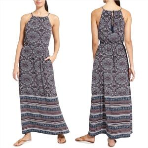 Athleta Island Life Maxi Dress XXS Multicolor Boho Pockets Built-in Bra Slit